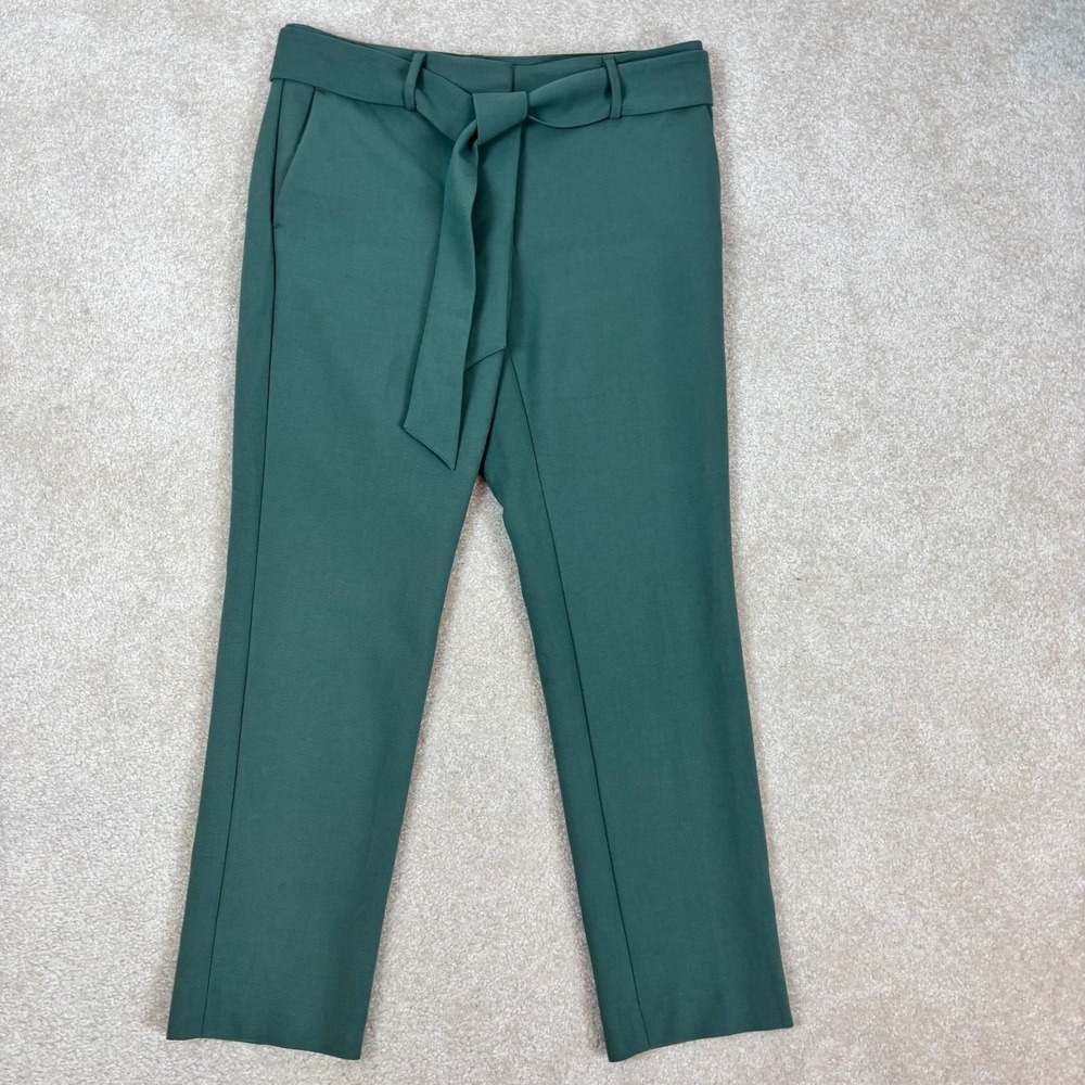 LOFT Marisa Tie Waist Dress Pants Dark Green Straight Leg Size 4 Office Workwear